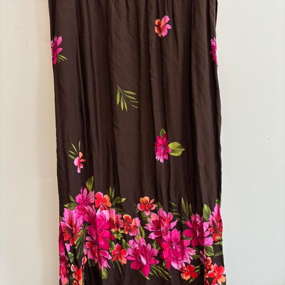 Vintage Hawaiian Cottagecore Floral Chocolate Brown Maxi Fairy Boho Slip On - XL - Picture 2 of 6